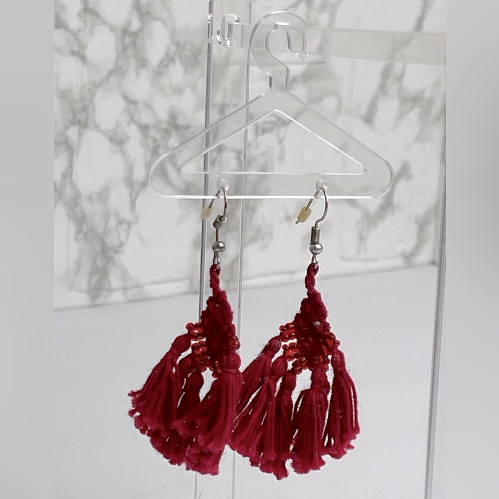 Red tassel crochet earrings